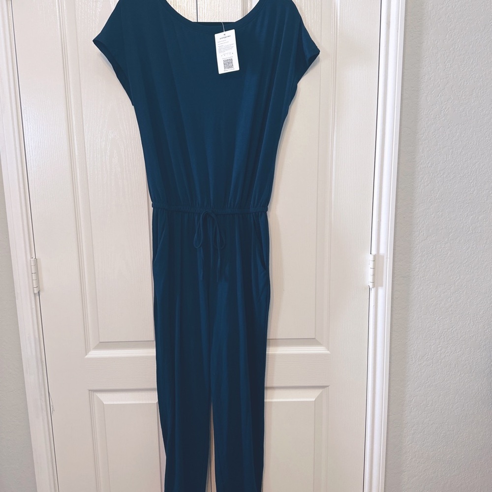 Pretty garden Woman’s Shorts Sleeves Wrap Drawstrings Jumpsuit Dark Blue Small